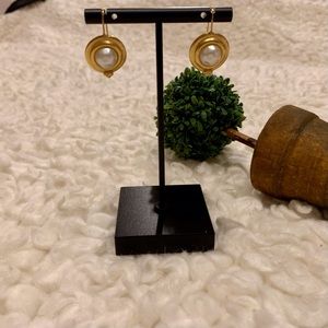 Carolee Brushed Gold and Pearl Earrings